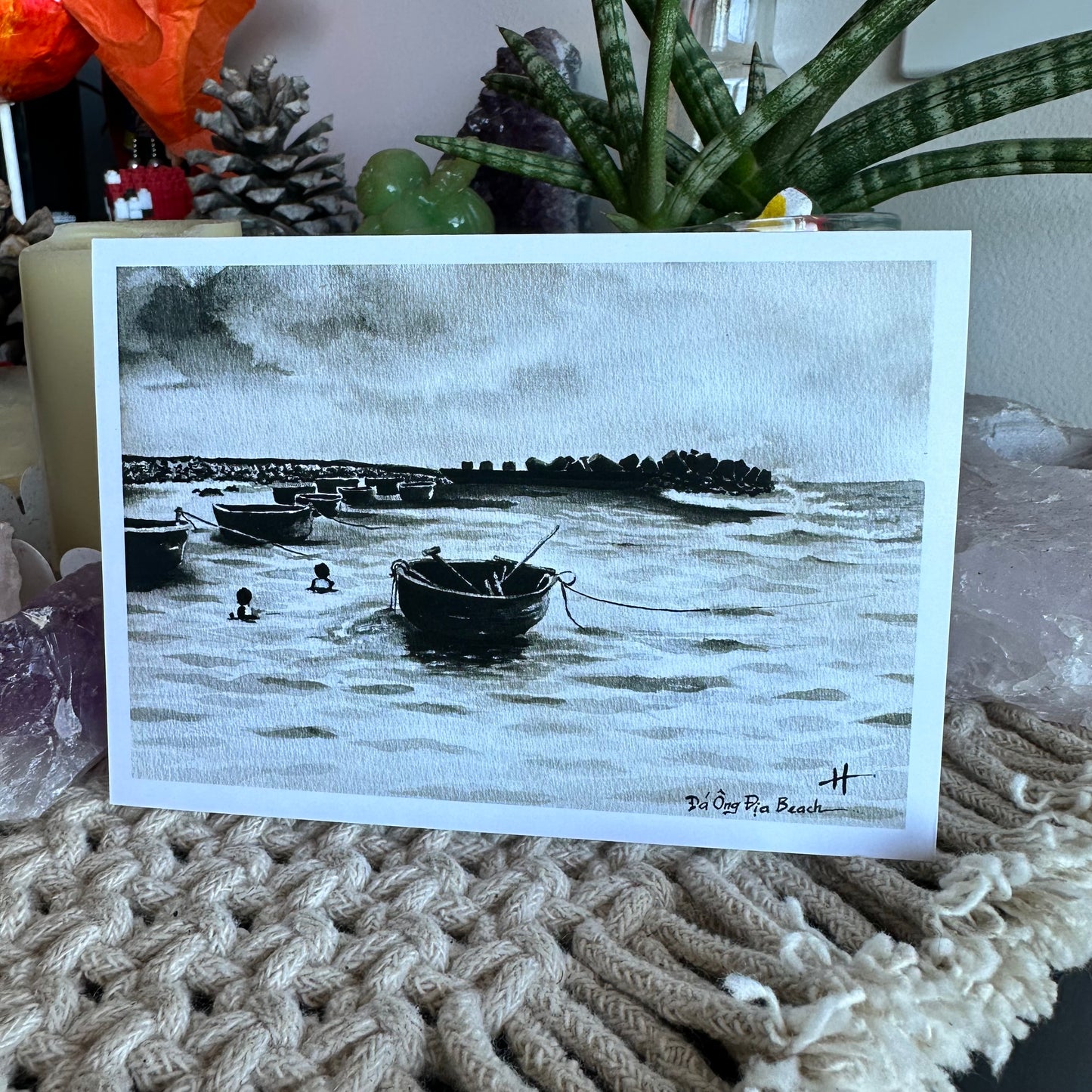 Black and White Beach Greeting Card