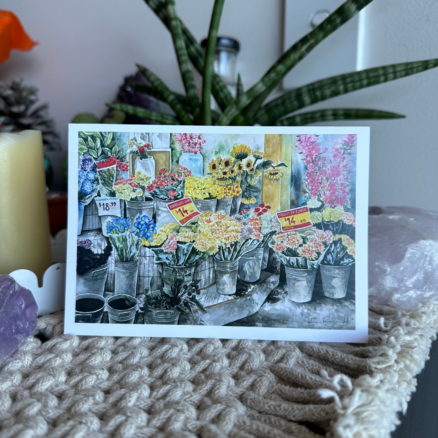 Flower Shop in Spring Greeting Card